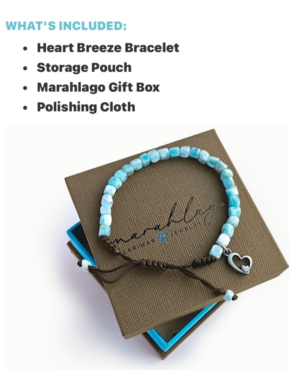 Marahlago Larimar Breeze Heart adjustable Macrame Bracelet ~ New - Picture 2 of 8
